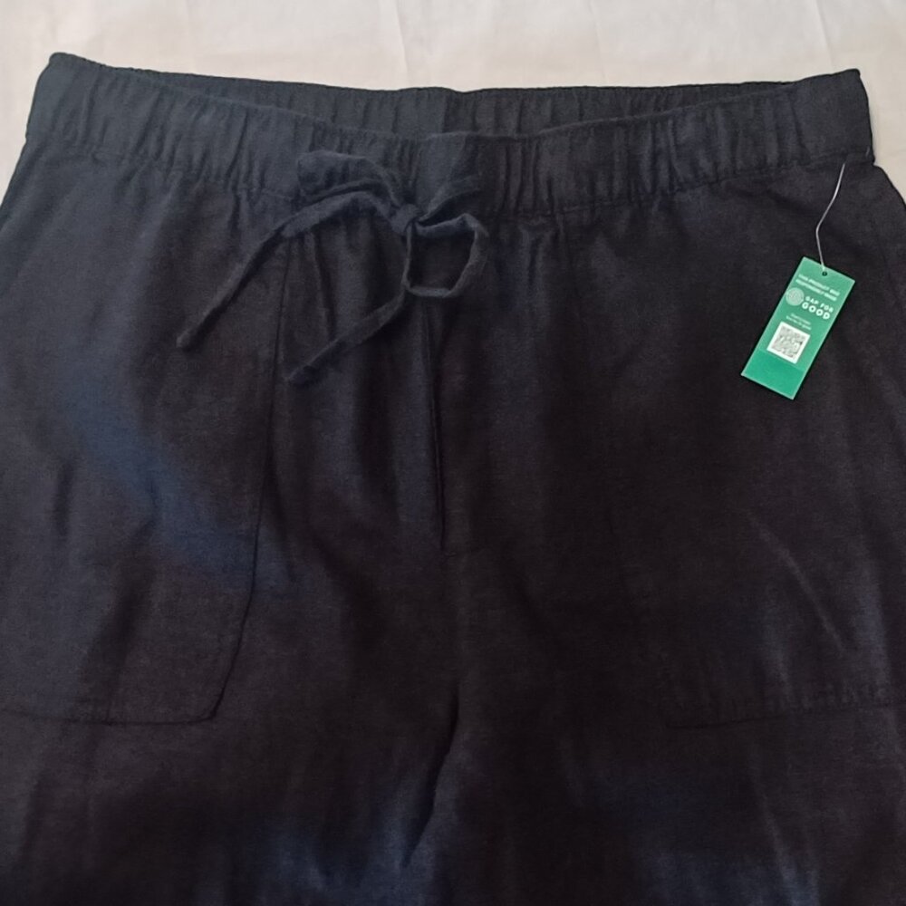 NWT GAP  Black Pull On Mid Rise Wide Leg Linen Pants Lightweight - Picture 9 of 14